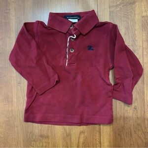 Burberry long sleeve polo - maroon - 12-18 months